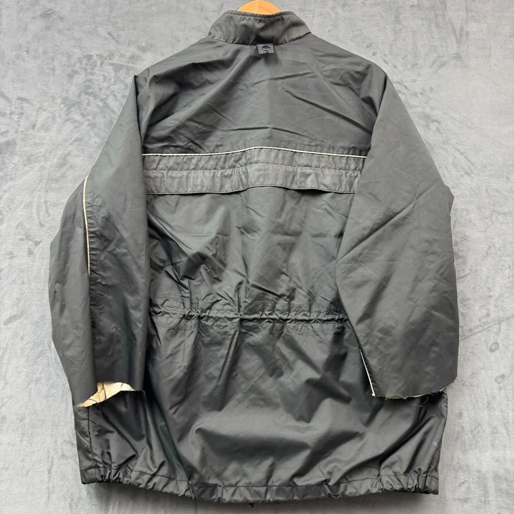Harley-Davidson Vintage Riding Jacket Black XL Eagle Patch Distressed Cut Sleeve